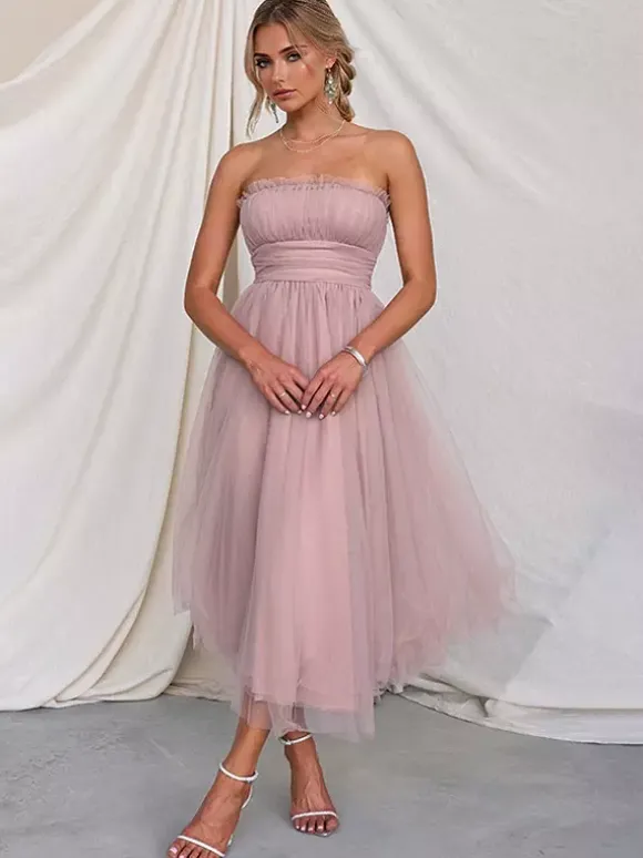 Robes De Soirée Robe Semi-formelle Plissée Sans Bretelles