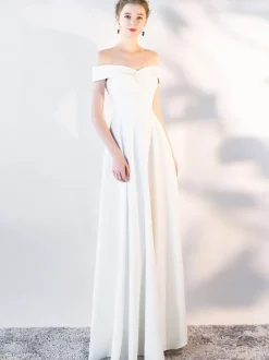 Robes De Soirée Robe Semi-formelle Blanche À Col Bateau Robe Longue