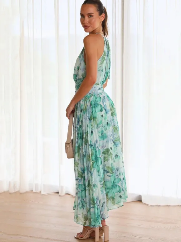 Robes Fleuri Maxi Imprimées Floral Sans Manches Élégantes Couches Plissées Dos Nu Longues Robes D'été