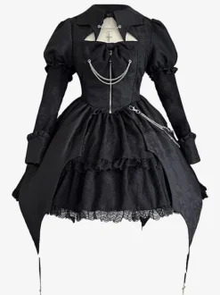 Robes Gothiques Lolita À Lacets Noir Vintage Manches Longues