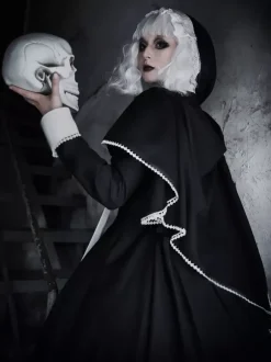 Robes gothiques Lolita à volants et blocs de couleurs croisés Noir Noir