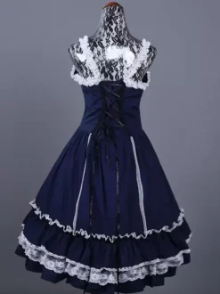 Robes gothiques Lolita à volants et n艙uds Bloc de couleurs Bleu Bleu