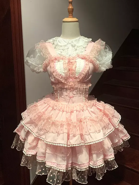 Robes gothiques Lolita à volants à pois rose vert
