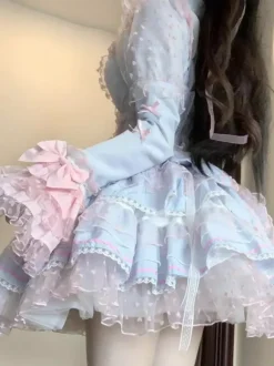 Robes gothiques Lolita à volants à pois rose vert