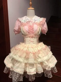 Robes gothiques Lolita à volants à pois rose vert