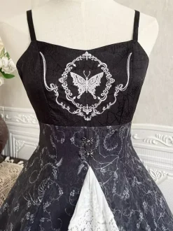 Robes gothiques Lolita en dentelle à imprimé floral noir noir