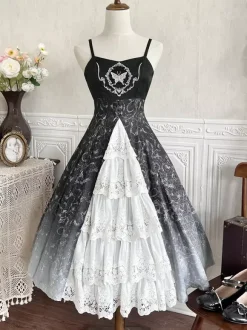 Robes gothiques Lolita en dentelle à imprimé floral noir noir