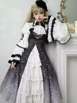 Robes gothiques Lolita en dentelle à imprimé floral noir noir