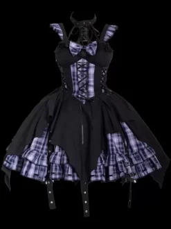 Robes Gothiques Lolita 艗illets Corset À Lacets Plaid Noir Rouge JSK