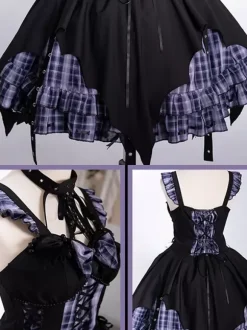 Robes Gothiques Lolita 艗illets Corset À Lacets Plaid Noir Rouge JSK