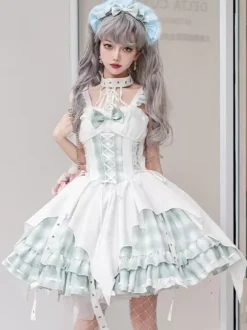 Robes Gothiques Lolita 艗illets Corset À Lacets Plaid Noir Rouge JSK