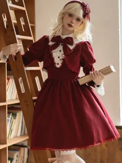 Robes Gothiques Lolita N艙uds Volants Bordeaux