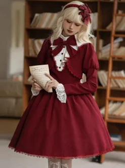 Robes Gothiques Lolita N艙uds Volants Bordeaux