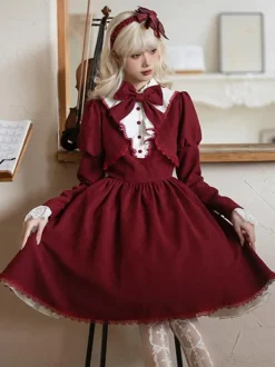 Robes Gothiques Lolita N艙uds Volants Bordeaux