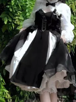 Robes Gothiques Lolita N艙uds Volants Noir Blanche Vintage