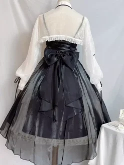 Robes Gothiques Lolita N艙uds Volants Noir Blanche Vintage