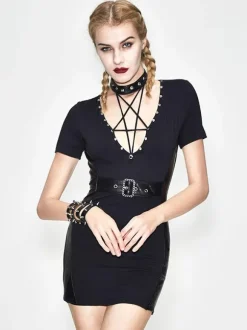 Robes gothiques Lolita Punk avec 艙illets  robe noire