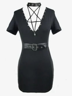 Robes gothiques Lolita Punk avec 艙illets  robe noire