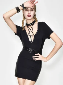 Robes gothiques Lolita Punk avec 艙illets  robe noire