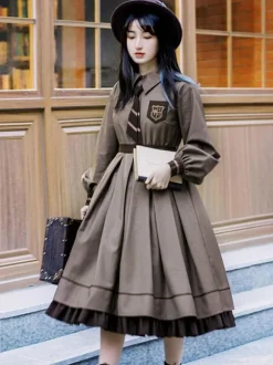 Robes Gothiques Lolita Volants Brodés Café Marron Café Académique