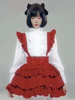 Robes Gothiques Lolita Volants Rouge Rouge