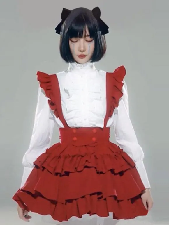 Robes Gothiques Lolita Volants Rouge Rouge