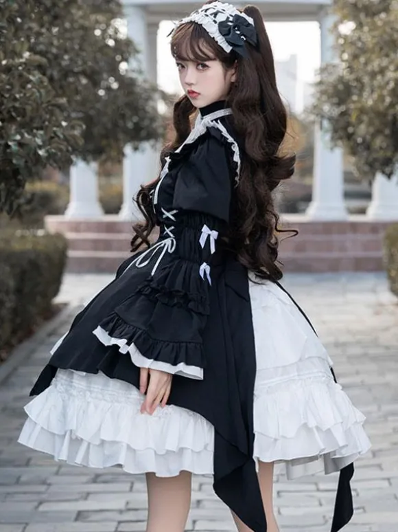 Robes Gothiques Lolita Volants Costume de Bonne Manches Longues Gothique