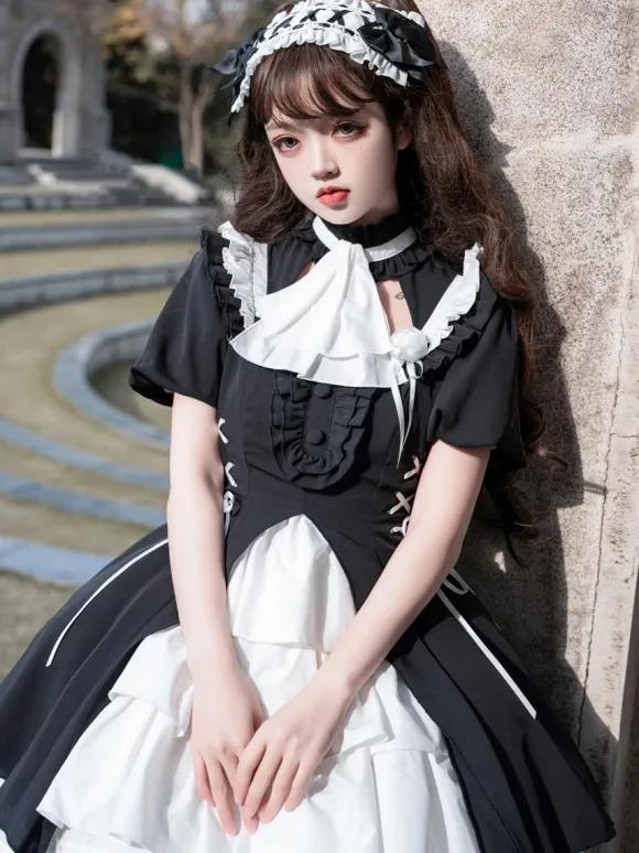 Robes Gothiques Lolita Volants Costume de Bonne Manches Longues Gothique
