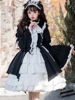 Robes Gothiques Lolita Volants Costume de Bonne Manches Longues Gothique