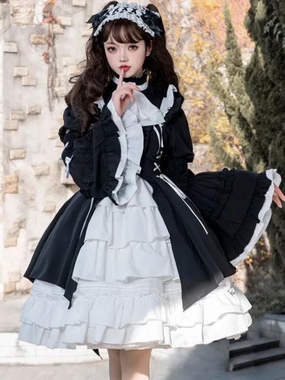 Robes Gothiques Lolita Volants Costume de Bonne Manches Longues Gothique