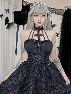 Robes Gothiques Lolita Volants Jacquard Noir