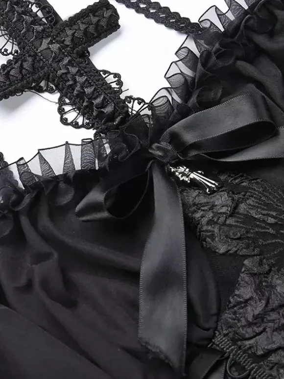 Robes Gothiques Lolita Volants Jacquard Noir