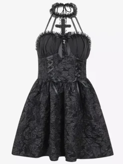 Robes Gothiques Lolita Volants Jacquard Noir