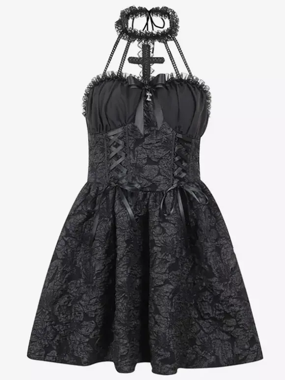 Robes Gothiques Lolita Volants Jacquard Noir
