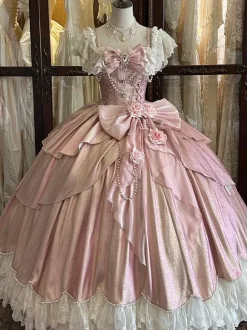 Robes Lolita féeriques bleues à n艙uds fleurs et volants longues robes Lolita en dentelle