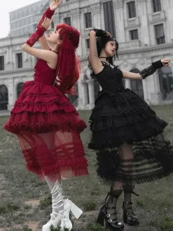 Robes Lolita Gothiques N艙uds Volants Bordeaux