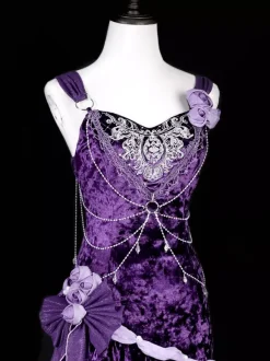 Robes Lolita gothiques pastel d'  à volants n艙ud papillon dentelle fleurs n艙uds violet romance gothique Lolita JSK