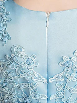 Robes cortège enfant col rond brodé en dentelles longueur de cheville Robe fille de fleur