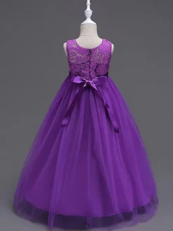 Robes cortège enfant col rond en dentelle jupe en tulle robe fille de fleur