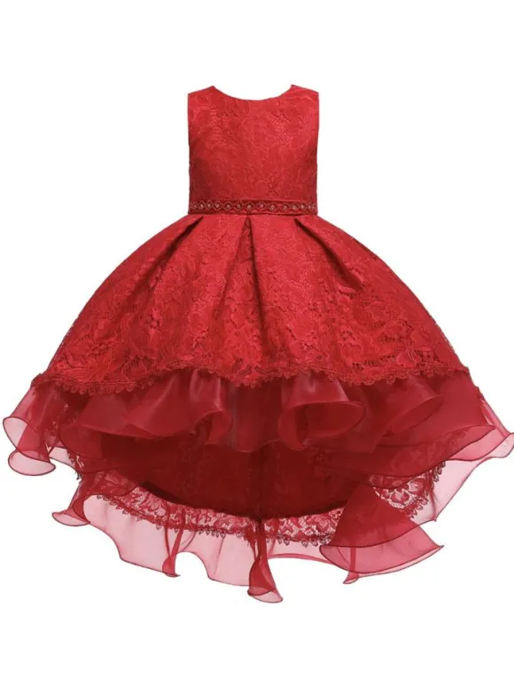Robes cortège enfant col rond zip sur dos décoré de noeud Robe de fille de fleur
