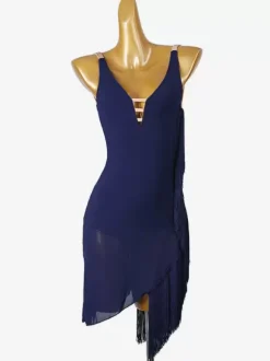 Robes de danse latine bleu marine foncé robe en Lycra et spandex pour femmes vêtements de danse Sexy pour danseuse latine