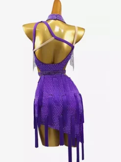 Robes de danse latine bleu Royal femmes Lycra Spandex robe dos nu Sexy strass danseuse latine vêtements de danse
