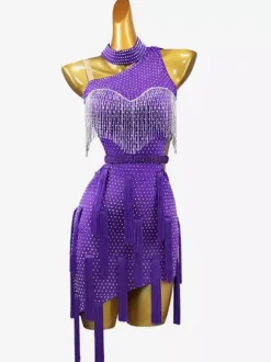 Robes de danse latine bleu Royal femmes Lycra Spandex robe dos nu Sexy strass danseuse latine vêtements de danse