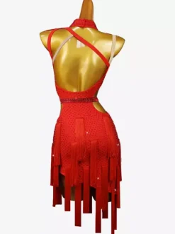 Robes de danse latine bleu Royal femmes Lycra Spandex robe dos nu Sexy strass danseuse latine vêtements de danse