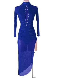 Robes de danse latine Dark Navy Sthingestones Bodyconn Sexy Sexy Polyester Robe Dancing Wear