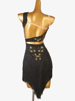 Robes De Danse Latine Frange Noir Femmes Lycra Spandex Robe Costume De Danse