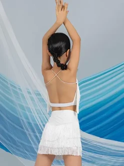 Robes de danse latine robe blanche pour femmes Sexy haut en Polyester jupe vêtements de danse