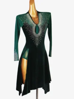 Robes de danse latine Robe en lycra Spandex vert foncé pour femmes Vêtements de danse de danseuse latine