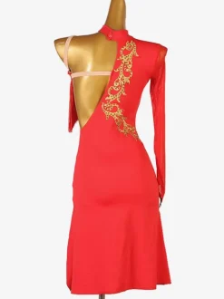 Robes De Danse Latine Rouge Femmes Robe Fendue Frange Costume De Danse