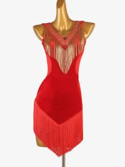 Robes de danse latine Ture Red Women's Set Lycra Spandex Dress Dancing Costume